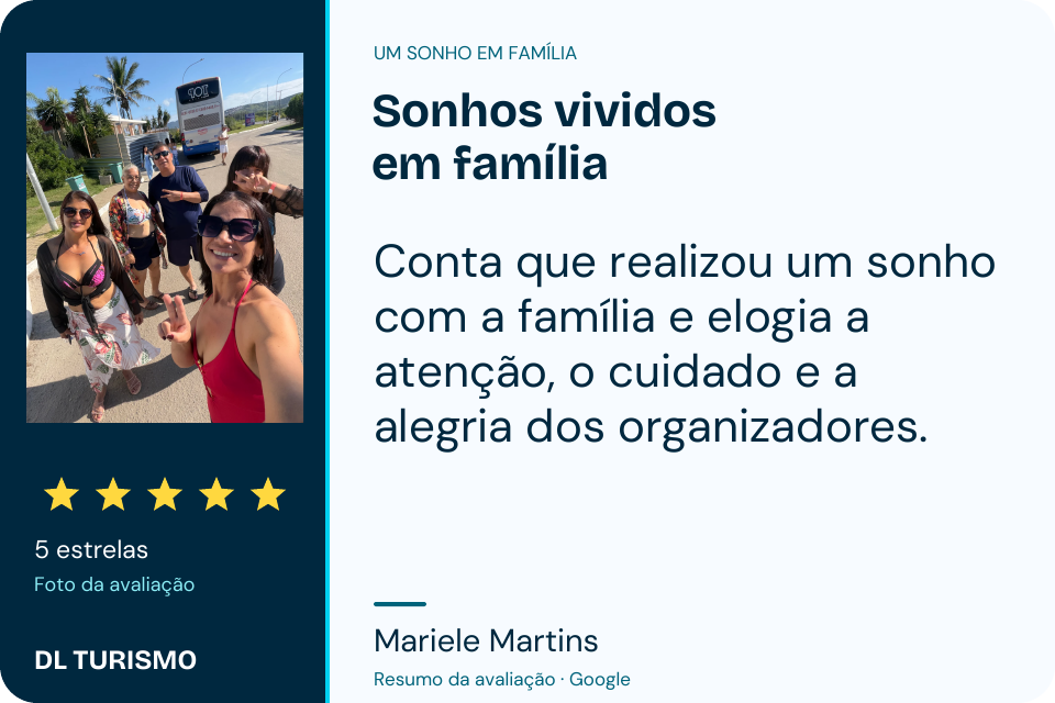 Avaliação de Mariele Martins no Google: sonhos vividos em família