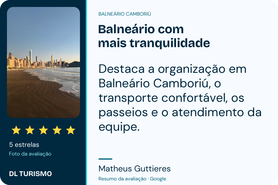 Avaliação de Matheus Guttieres no Google: Balneário com mais tranquilidade